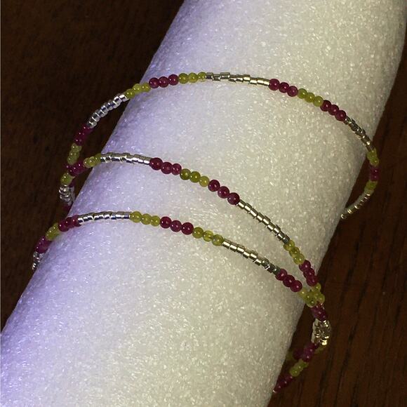 Triple Wrap Jade & Silver Bracelet  Feminine ArtToWear Gemstones Glam - Picture 2 of 4